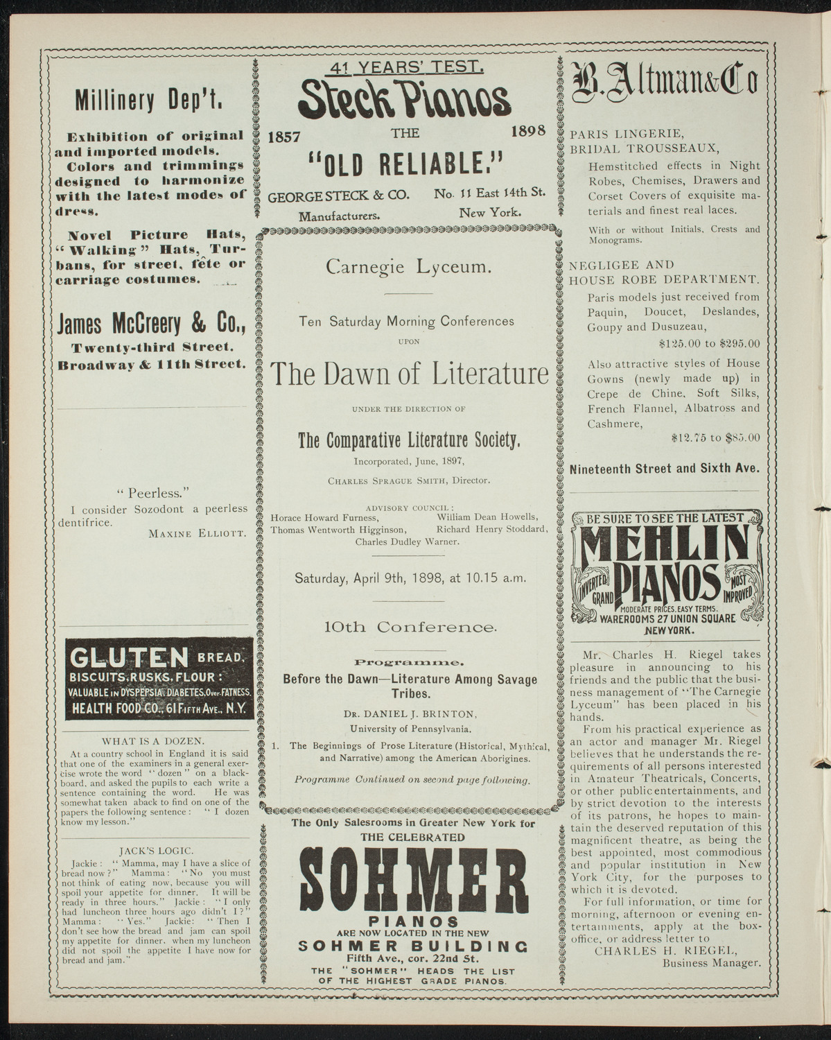 Comparative Literature Society Saturday Morning Conference, April 9, 1898, program page 4