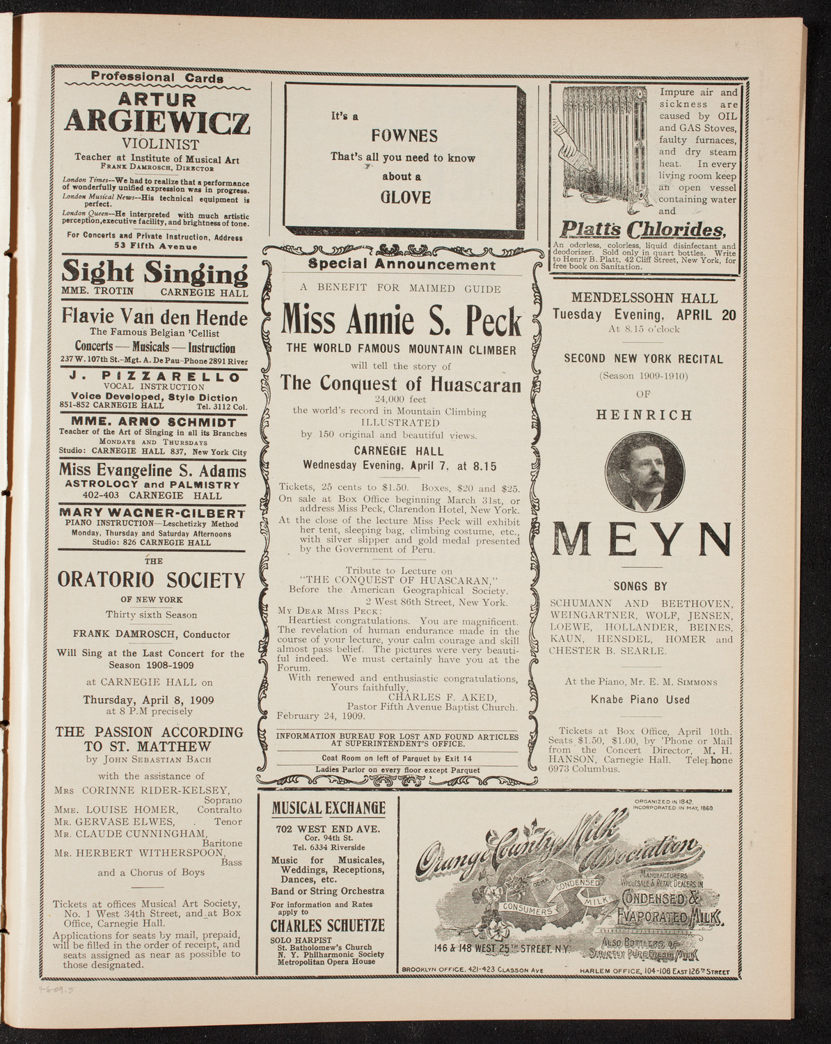Gustav Mahler and New York Philharmonic, April 6, 1909, program page 9