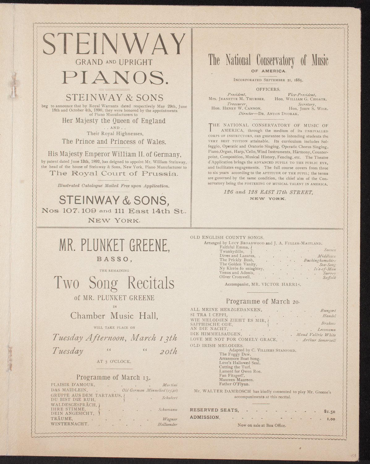 Damrosch Sunday Concert, March 11, 1894, program page 5