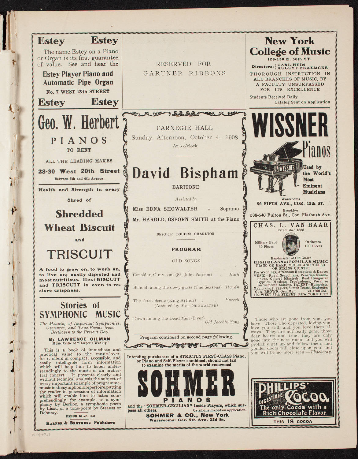 David Bispham, Baritone, October 4, 1908, program page 5