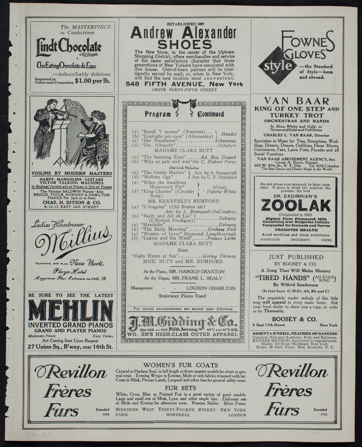 Clara Butt and Kennerley Rumford, January 14, 1913, program page 7