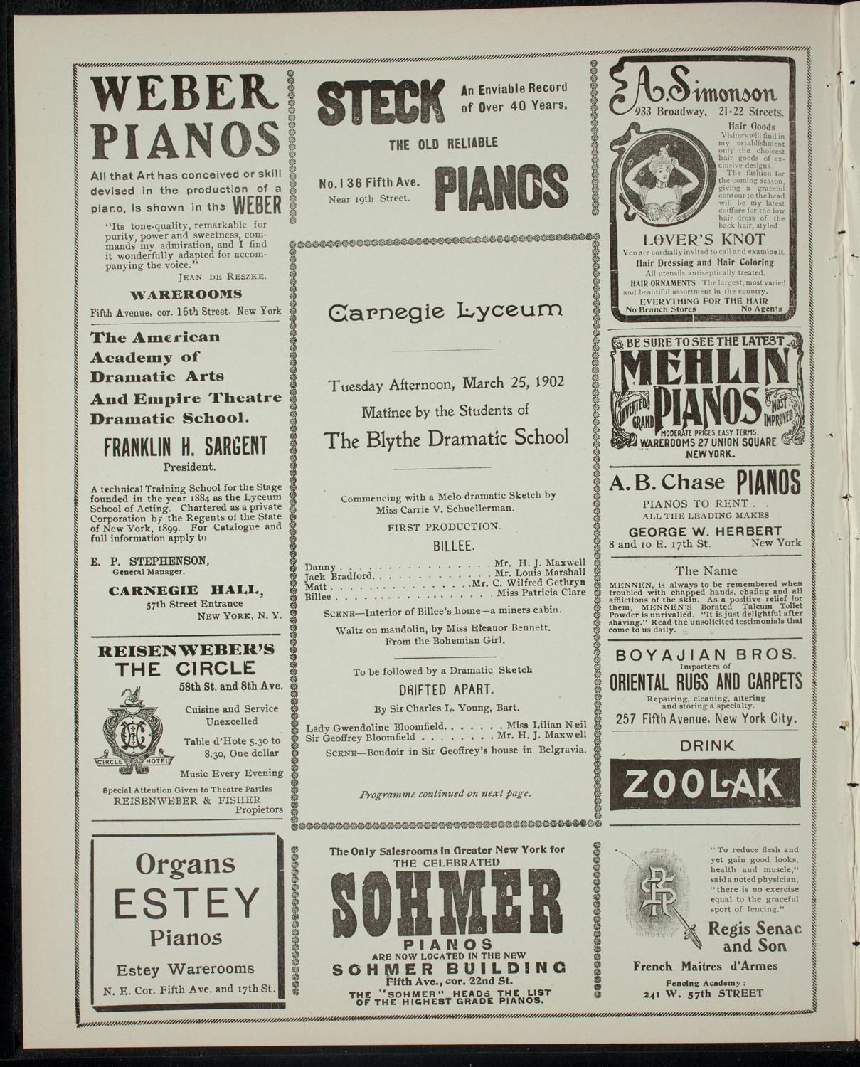 Students of the Blythe Dramatic School, March 25, 1902, program page 2