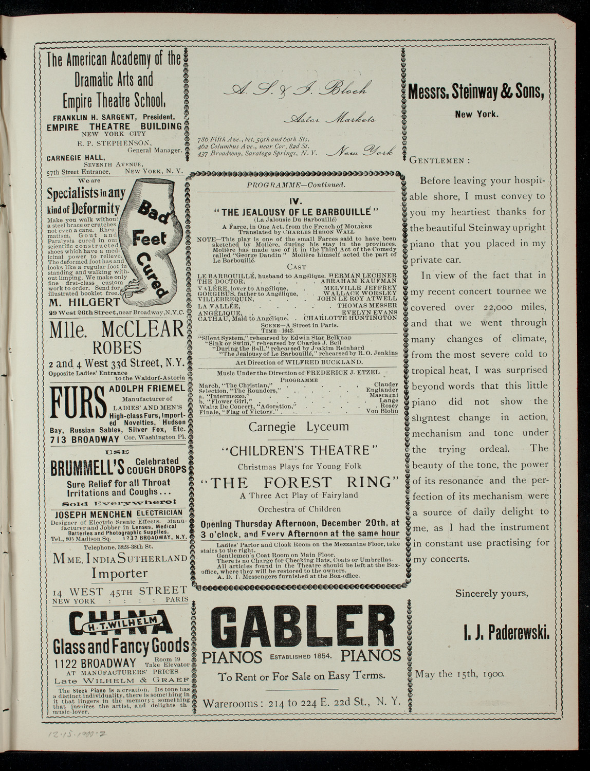 Academy Stock Company of the American Academy of Dramatic Arts and Empire Theatre Dramatic School, December 15, 1900, program page 3