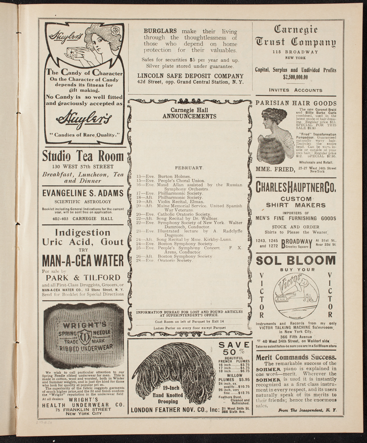 New York Philharmonic, February 13, 1910, program page 3