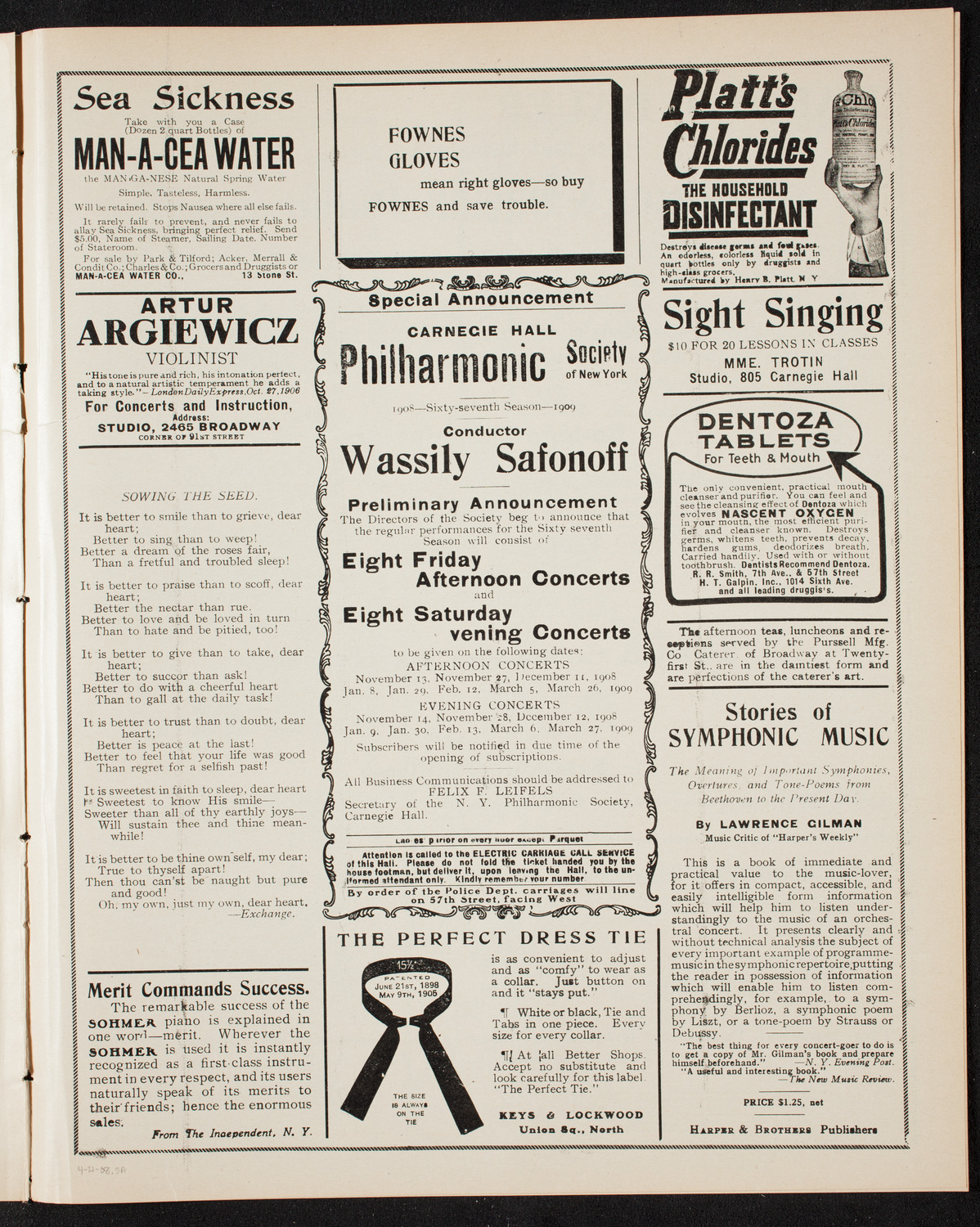 Harold Bauer, Piano, April 21, 1908, program page 9