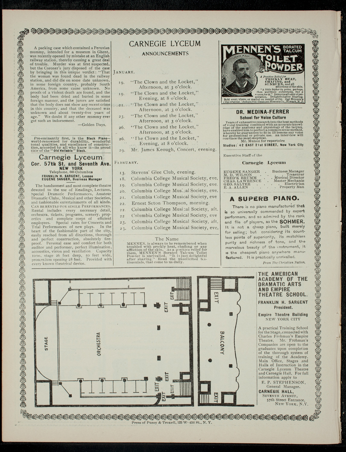 Academy Stock Company of the American Academy of Dramatic Arts and Empire Theatre Dramatic School, January 18, 1901, program page 4