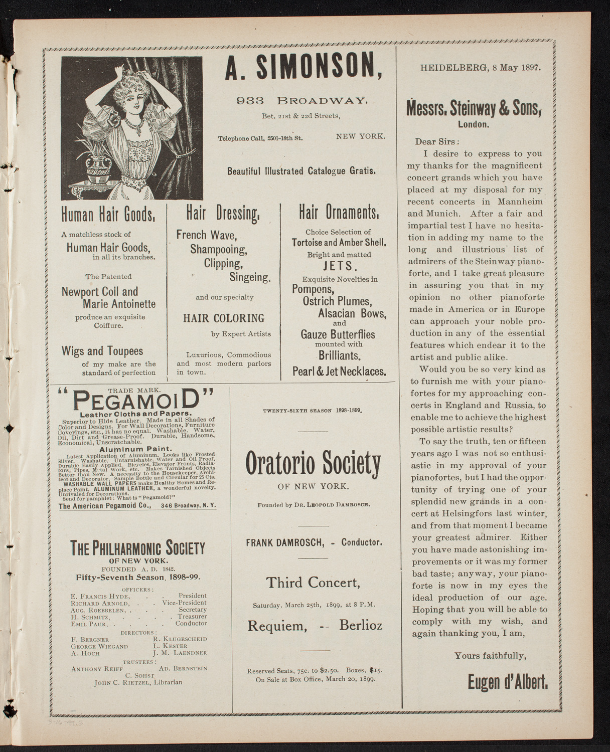 Musical Art Society of New York, March 16, 1899, program page 5