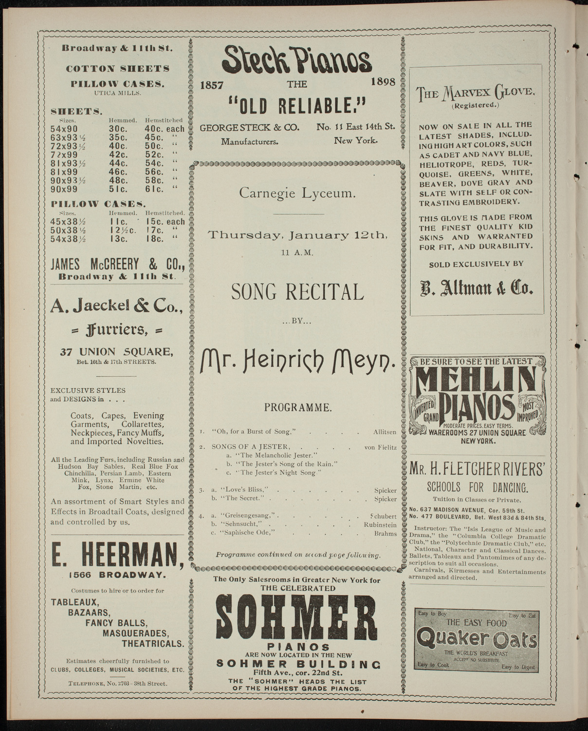 Heinrich Meyn, January 12, 1899, program page 4