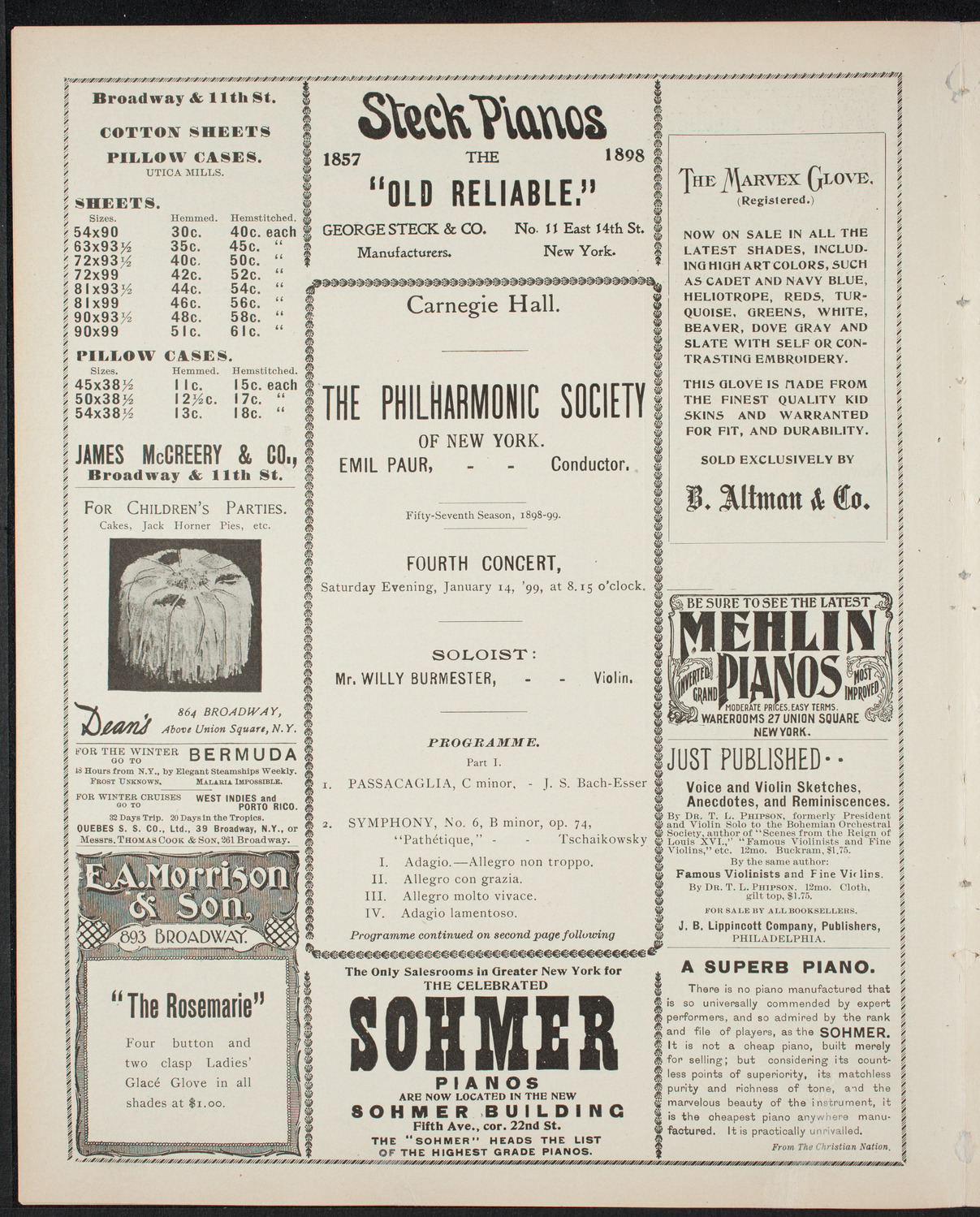 New York Philharmonic, January 14, 1899, program page 4