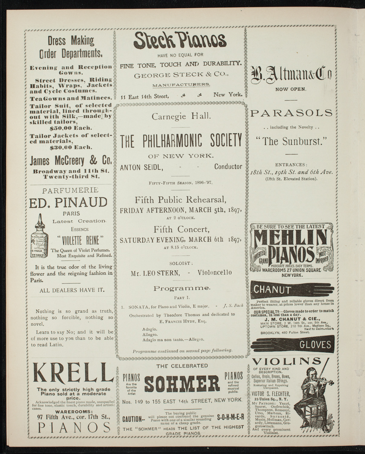New York Philharmonic, March 5, 1897, program page 4