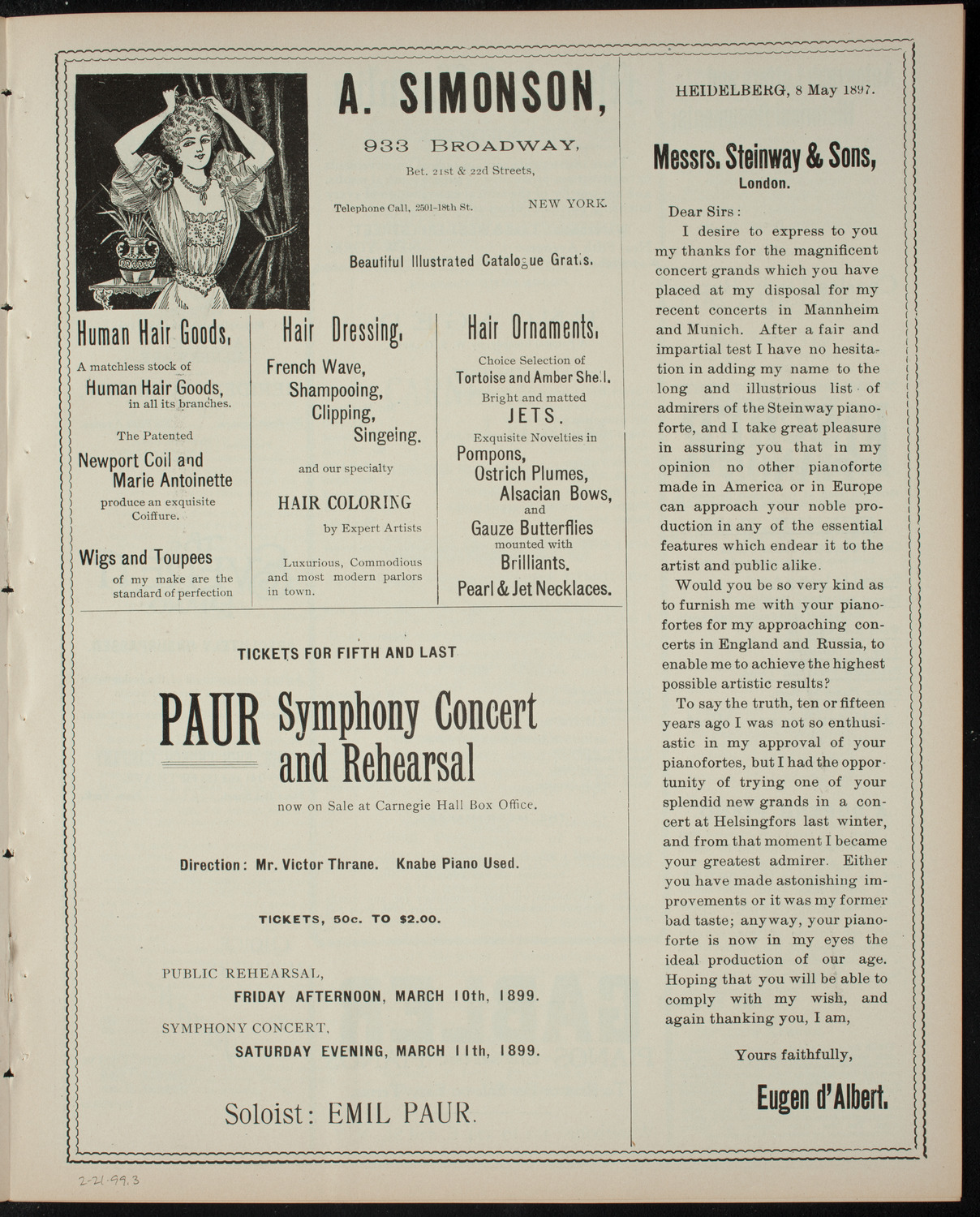 Benefit for the De Peyster Home for Invalid Children by The Merrymakers, February 21, 1899, program page 5