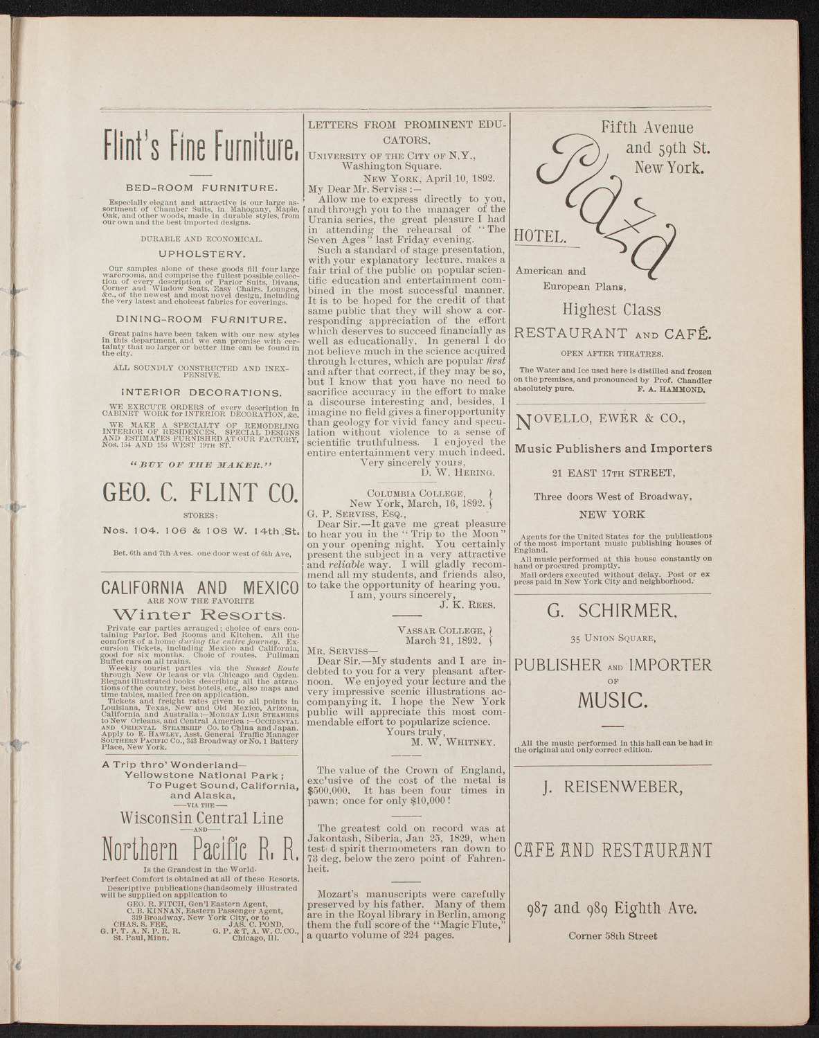 David Bimberg, April 20, 1892, program page 9