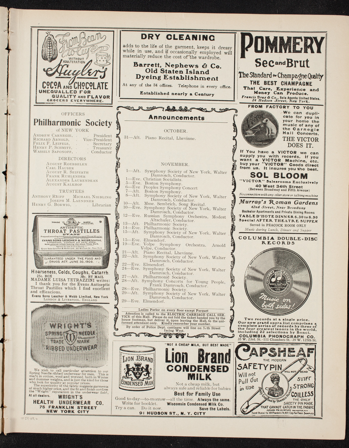Cécile Chaminade, Composer and Pianist, October 24, 1908, program page 3
