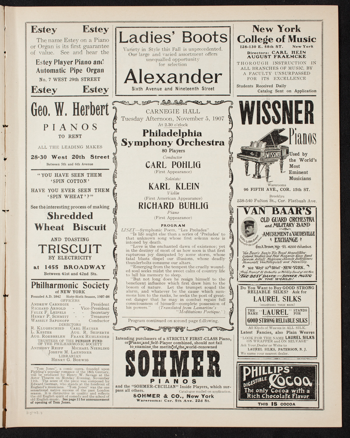 Philadelphia Orchestra, November 5, 1907, program page 5