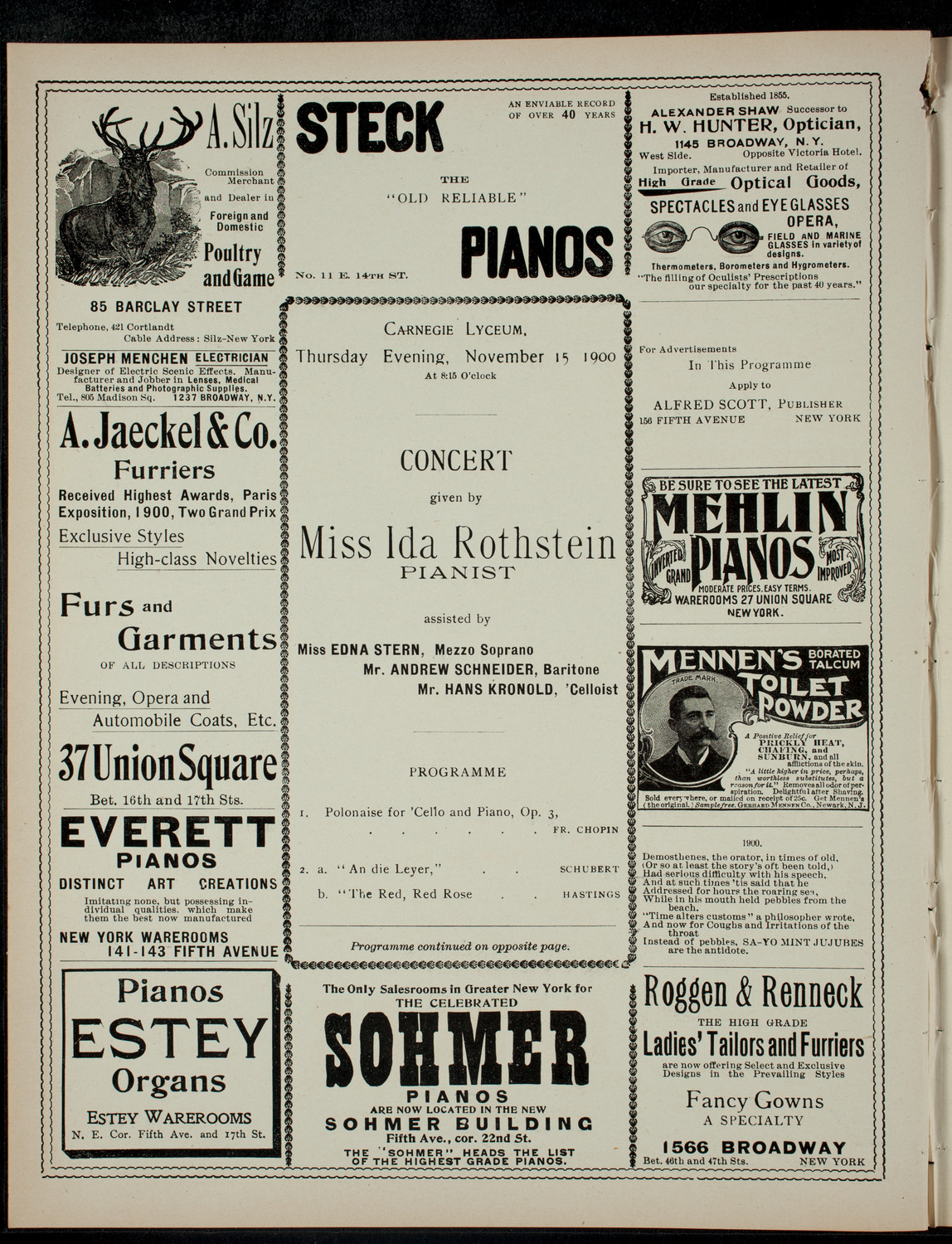 Concert given by Miss Ida Rothstein, November 15, 1900, program page 2