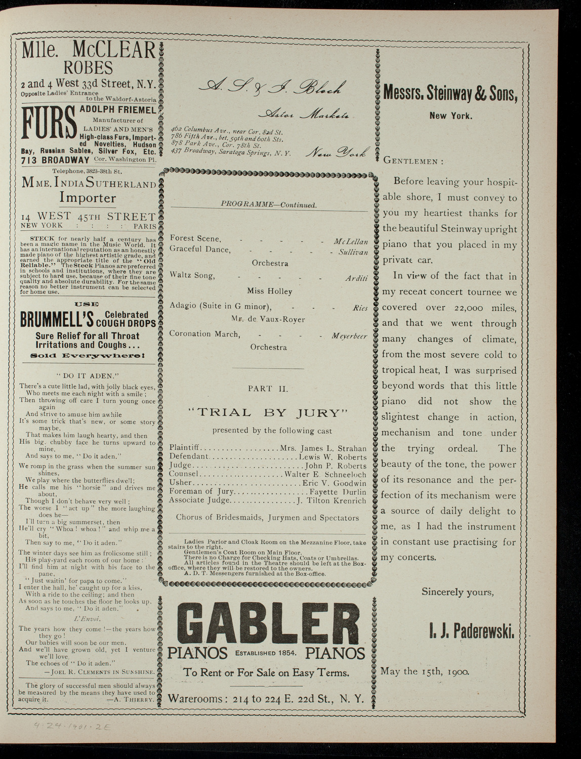 Ascension Memorial Church Choir presents "Trial by Jury", April 24, 1901, program page 3