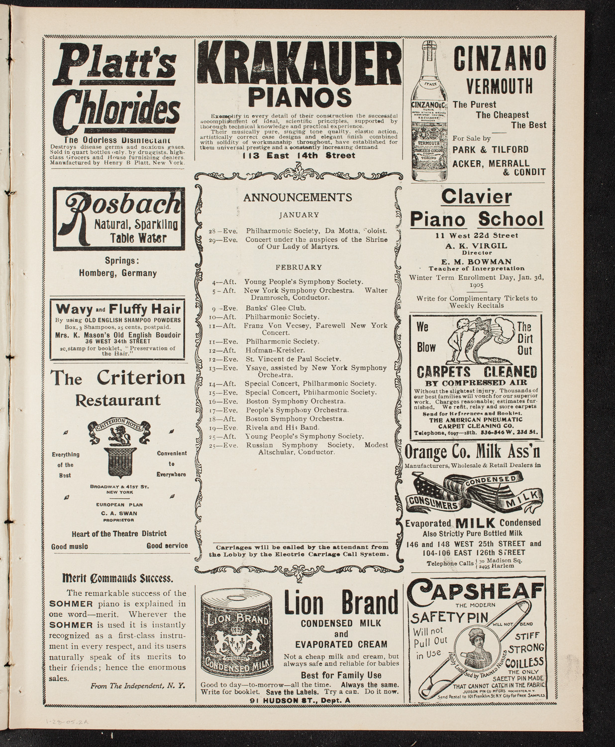 Franz von Vecsey, Violin, January 28, 1905, program page 3