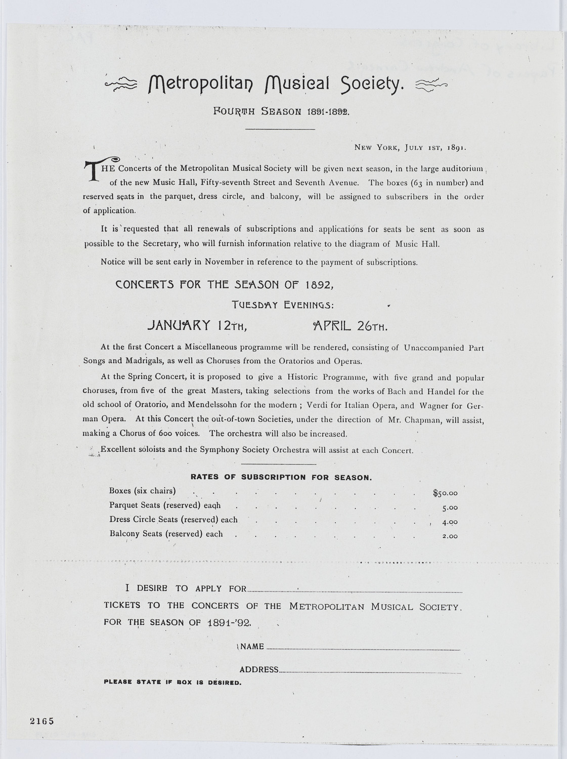 Metropolitan Musical Society, 1892