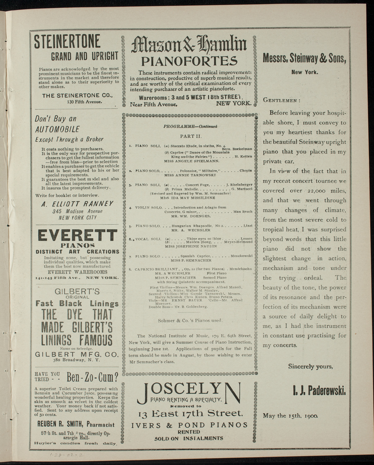 Grand Concert of the National Institute of Music, January 28, 1902, program page 3