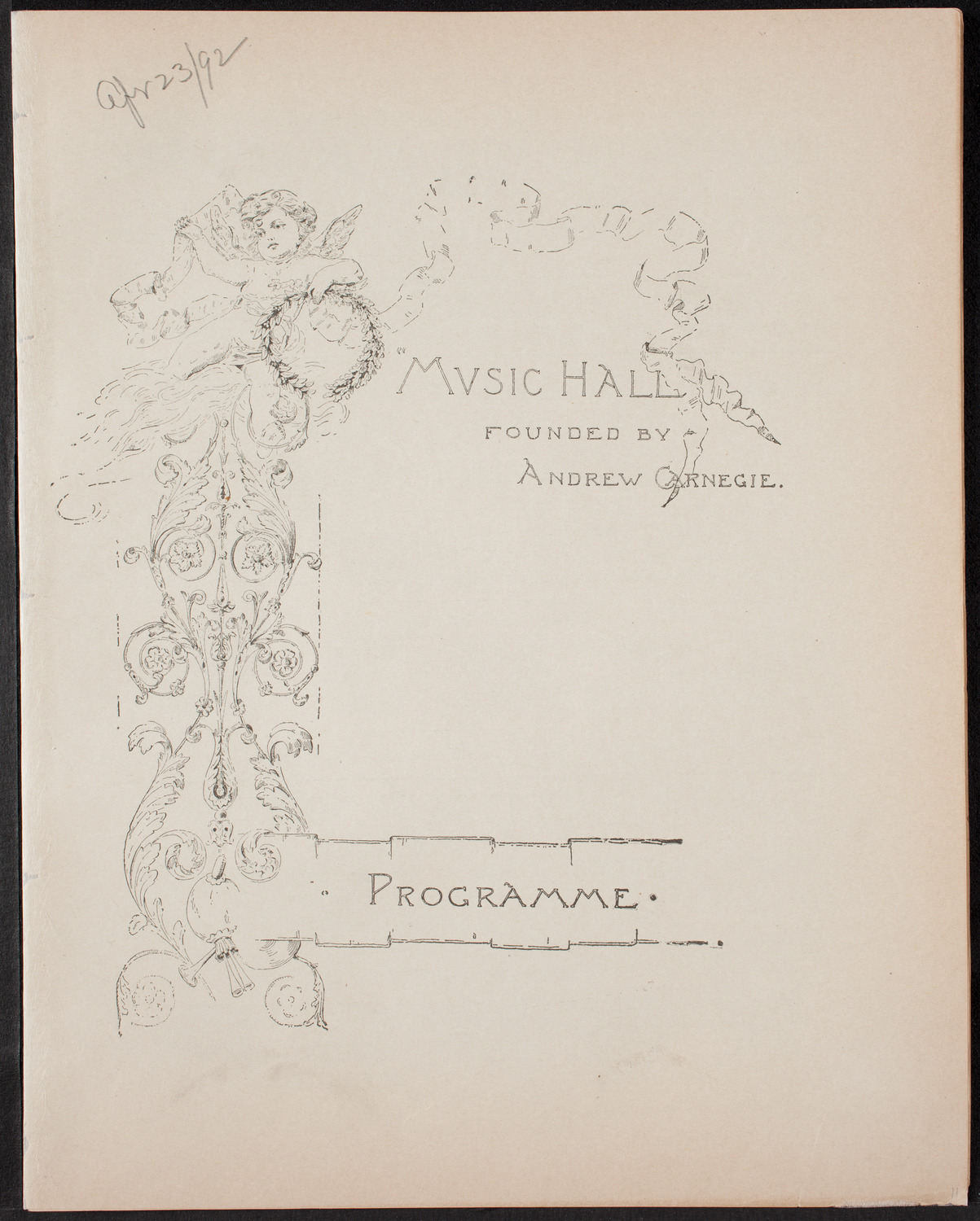 Urania Scientific Theatre, April 23, 1892, program page 1