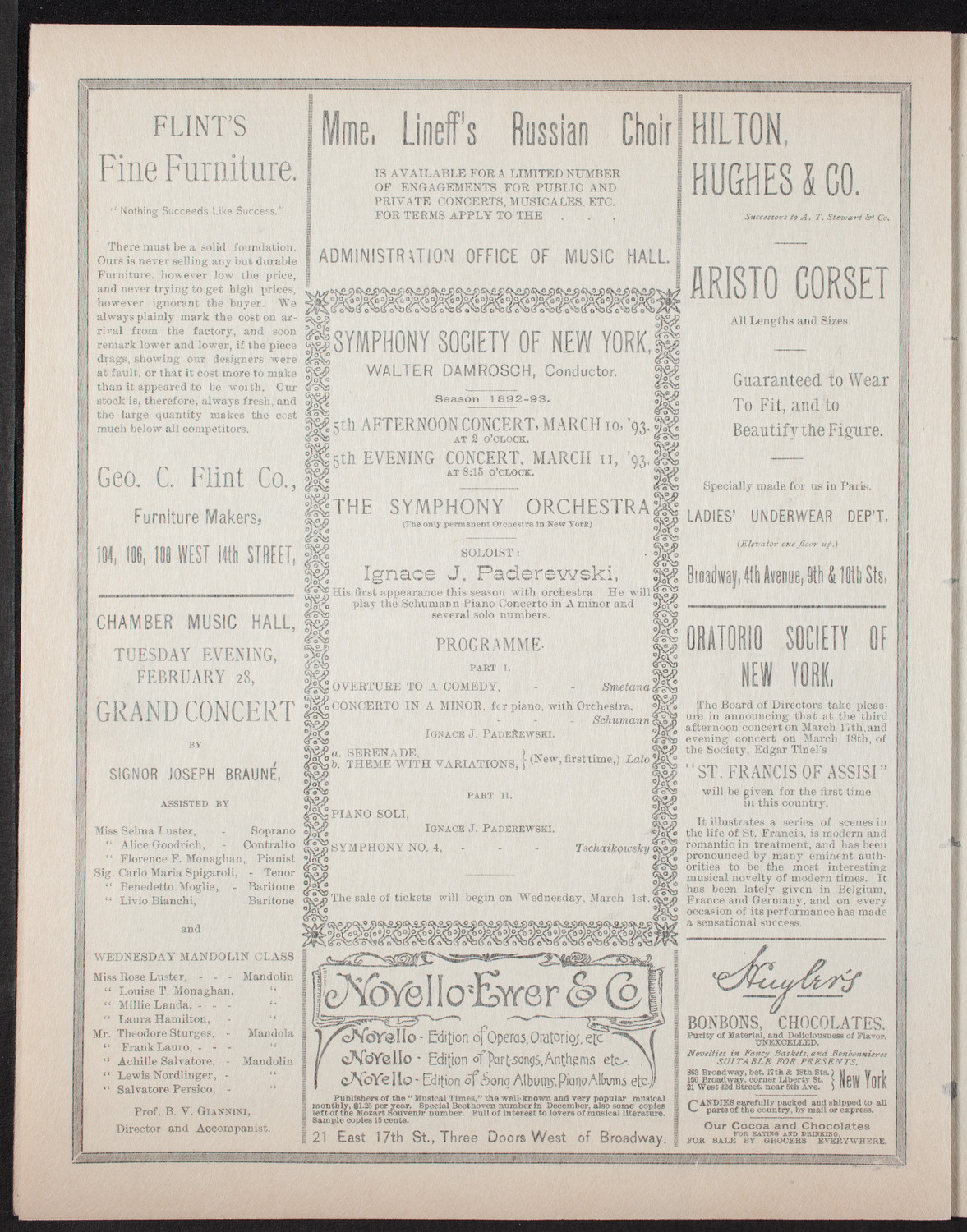 Damrosch Sunday Concert, February 26, 1893, program page 6