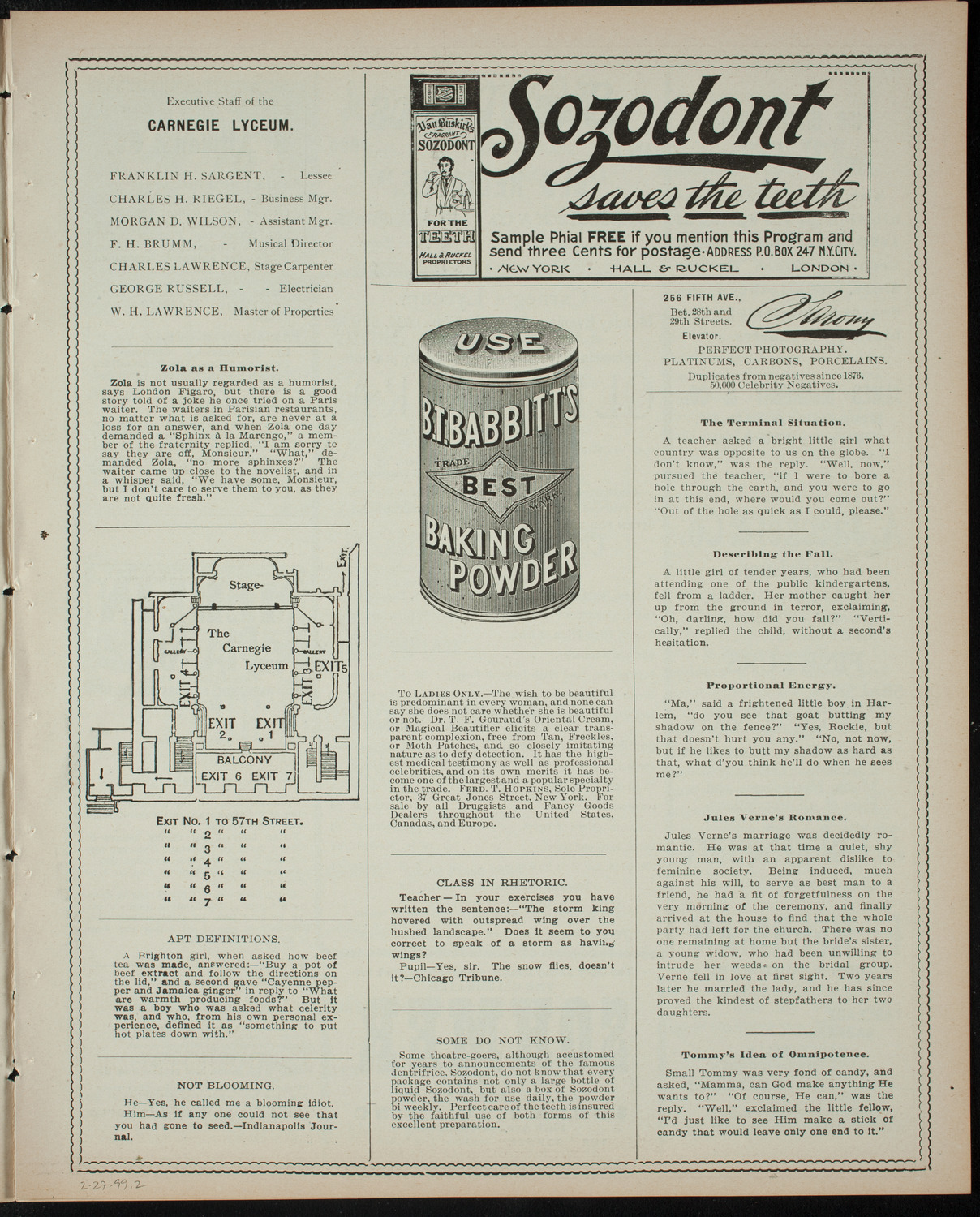 Columbia University Musical Society, February 27, 1899, program page 3