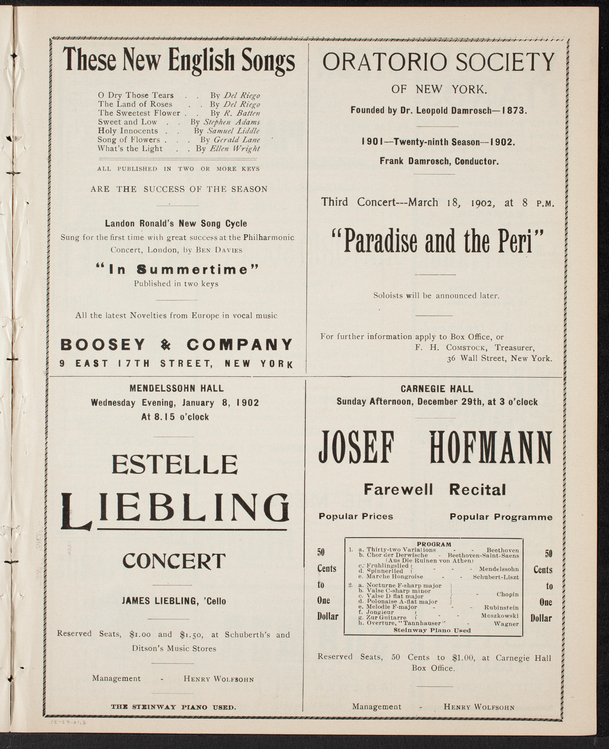 Oratorio Society of New York, December 27, 1901, program page 5