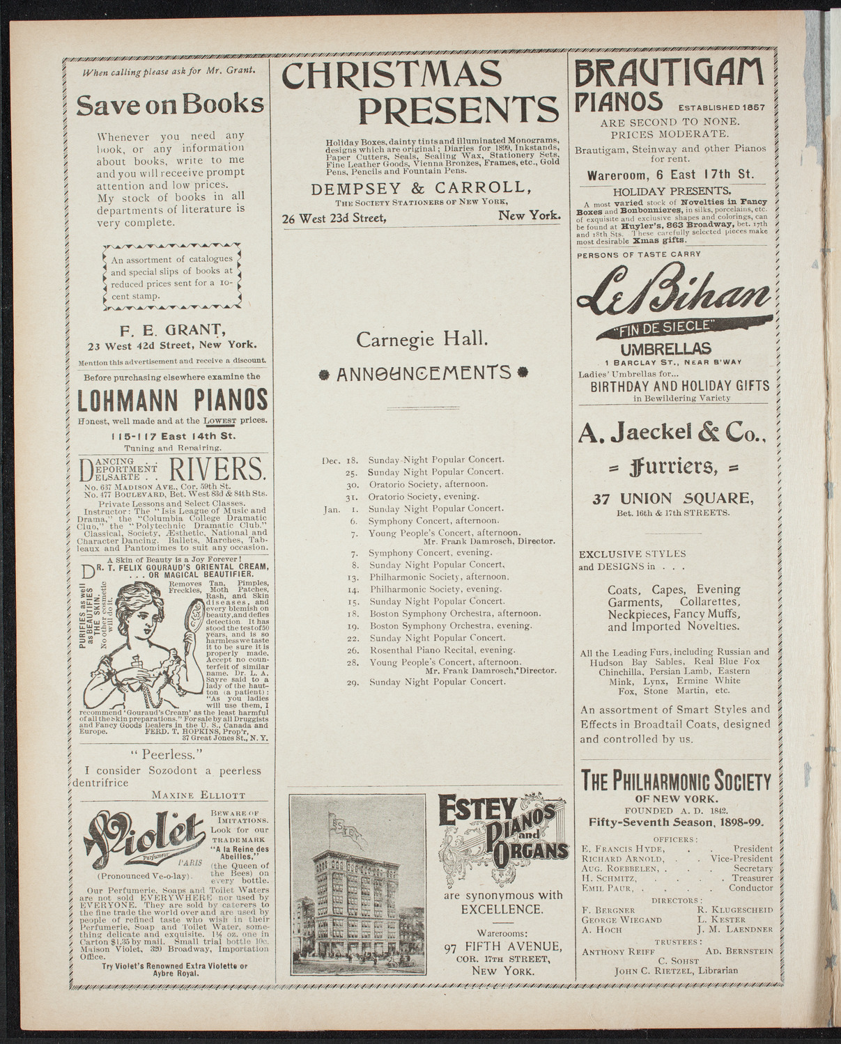 New York Philharmonic, December 17, 1898, program page 2