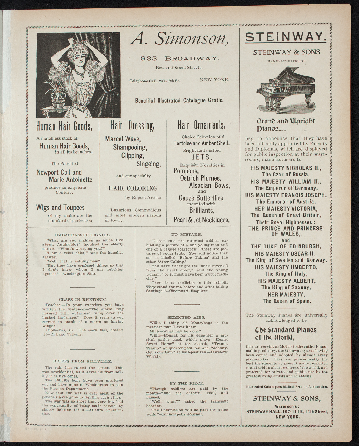 Paur Symphony Orchestra, November 18, 1898, program page 5