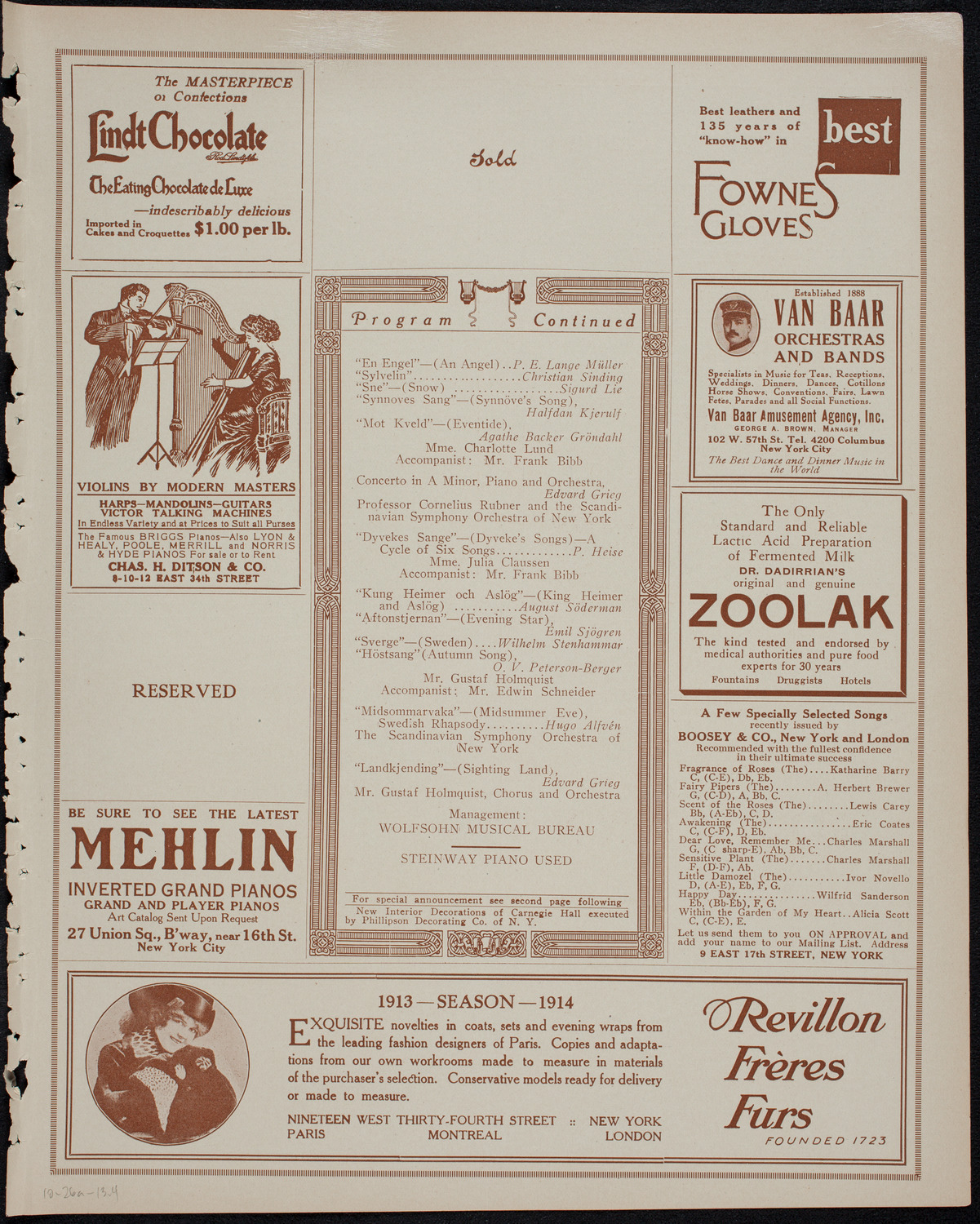 Concert of Scandinavian Music, October 26, 1913, program page 7