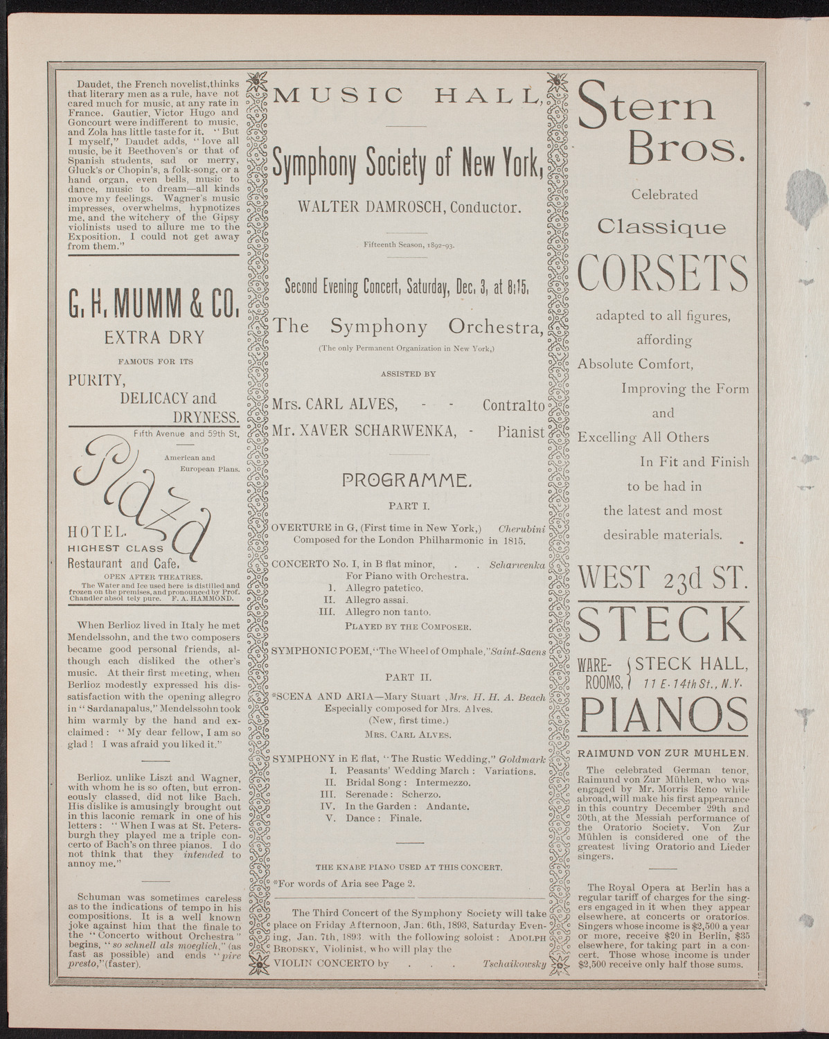 New York Symphony Orchestra, December 3, 1892, program page 4
