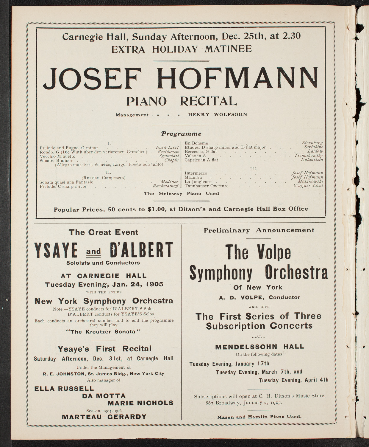 Marie de Rohan with New York Symphony Orchestra, December 13, 1904, program page 10