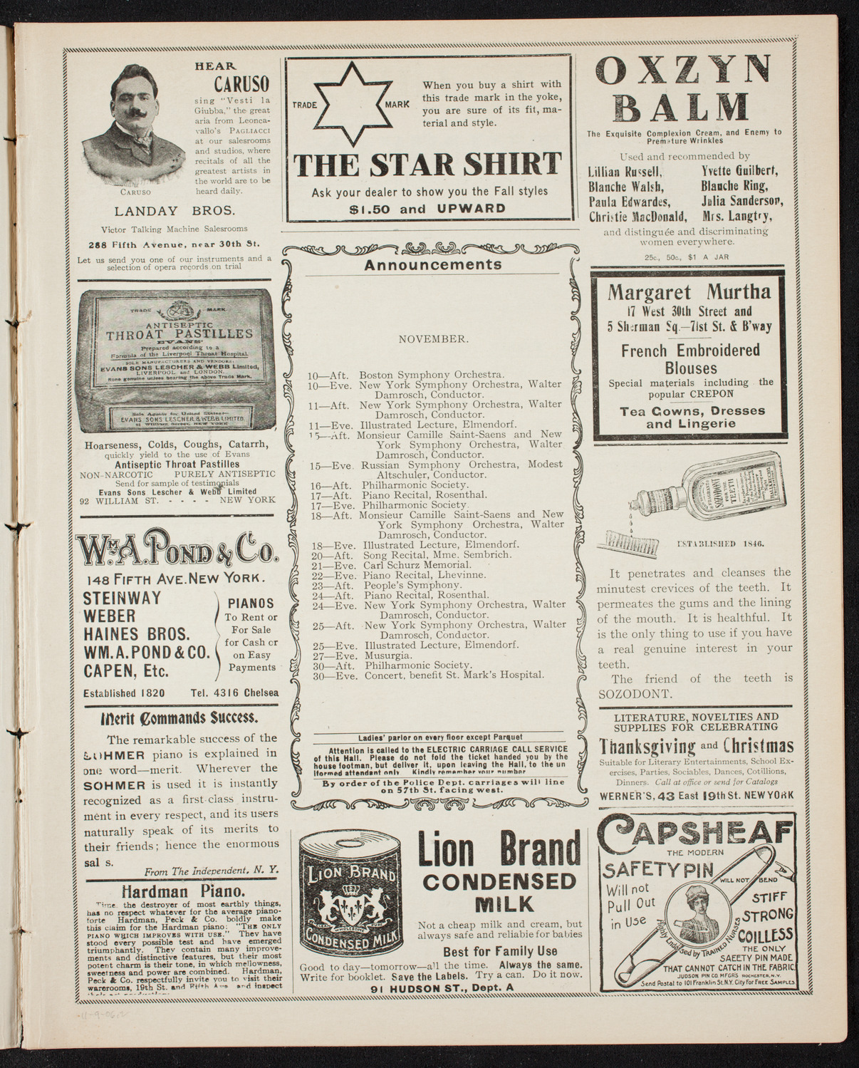 Edna Richolson with New York Symphony Orchestra, November 9, 1906, program page 3