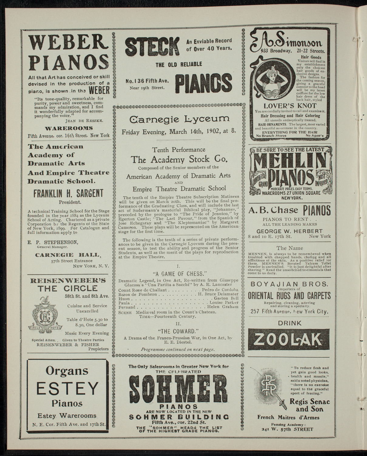 Academy Stock Company of the American Academy of Dramatic Arts and Empire Theatre Dramatic School, March 14, 1902, program page 2