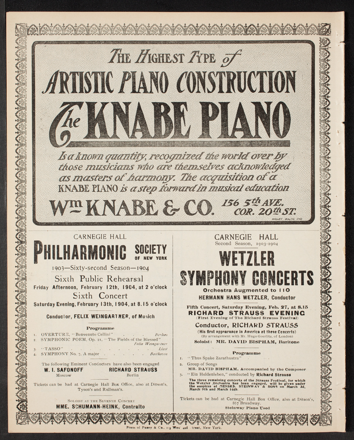 New York Philharmonic, January 29, 1904, program page 12