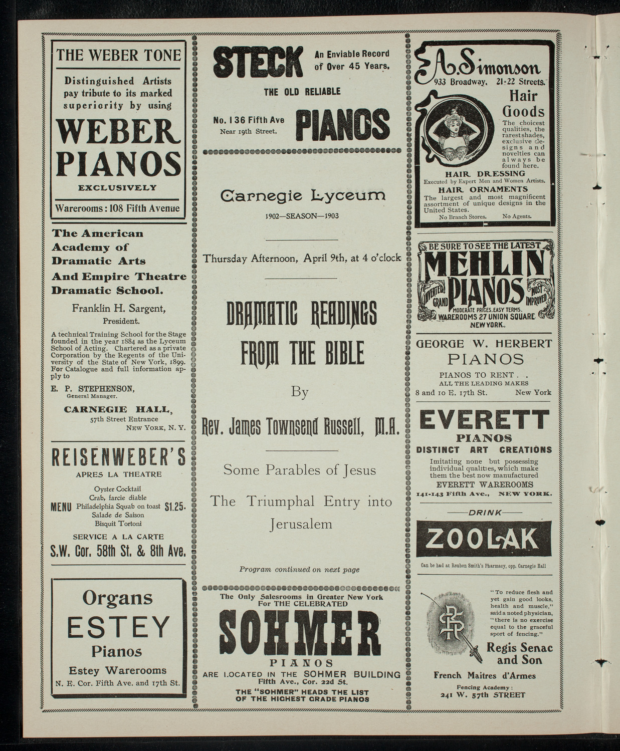 Dramatic Readings from the Bible, April 9, 1903, program page 2