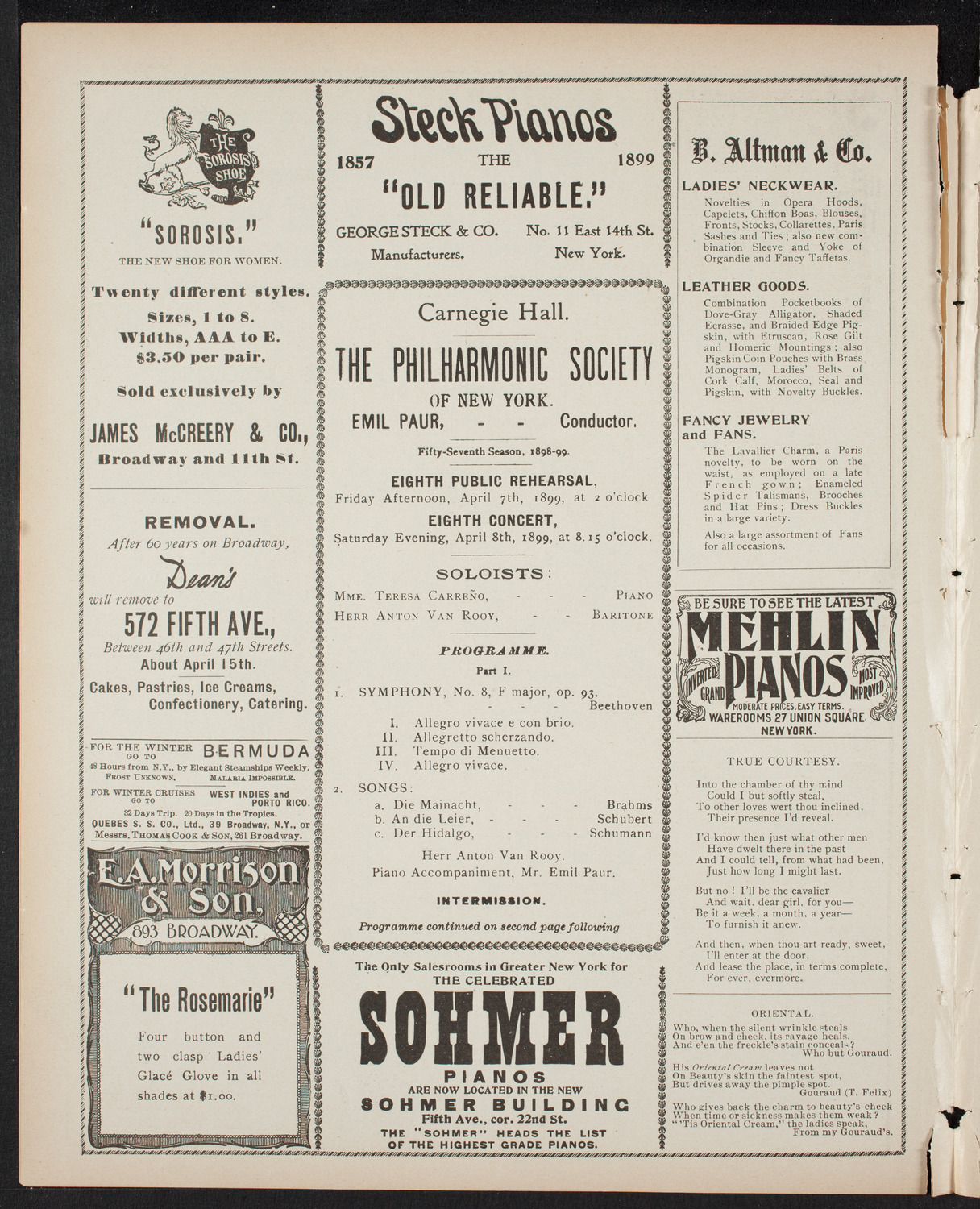 New York Philharmonic, April 7, 1899, program page 4