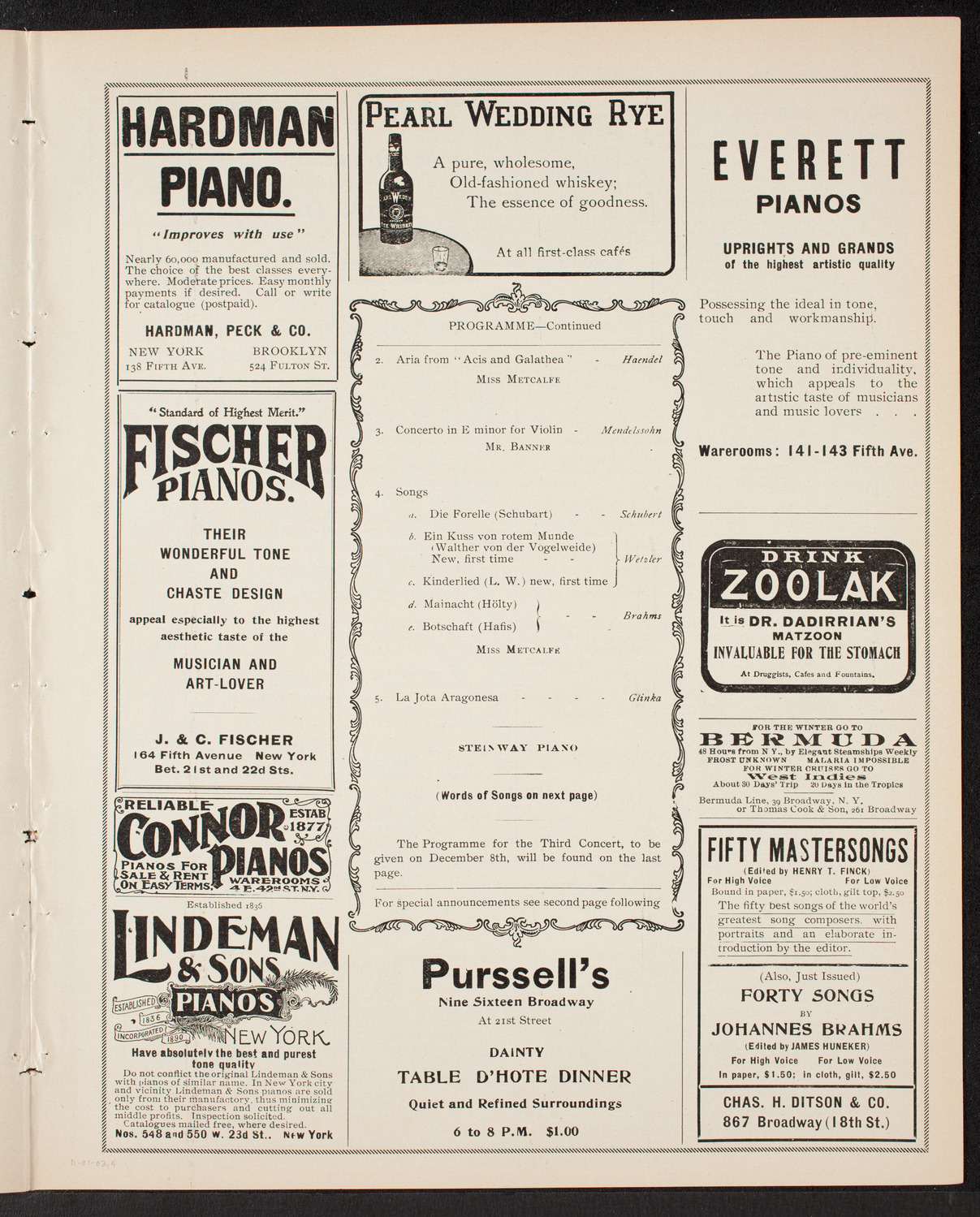 Wetzler Symphony Orchestra, November 21, 1903, program page 7