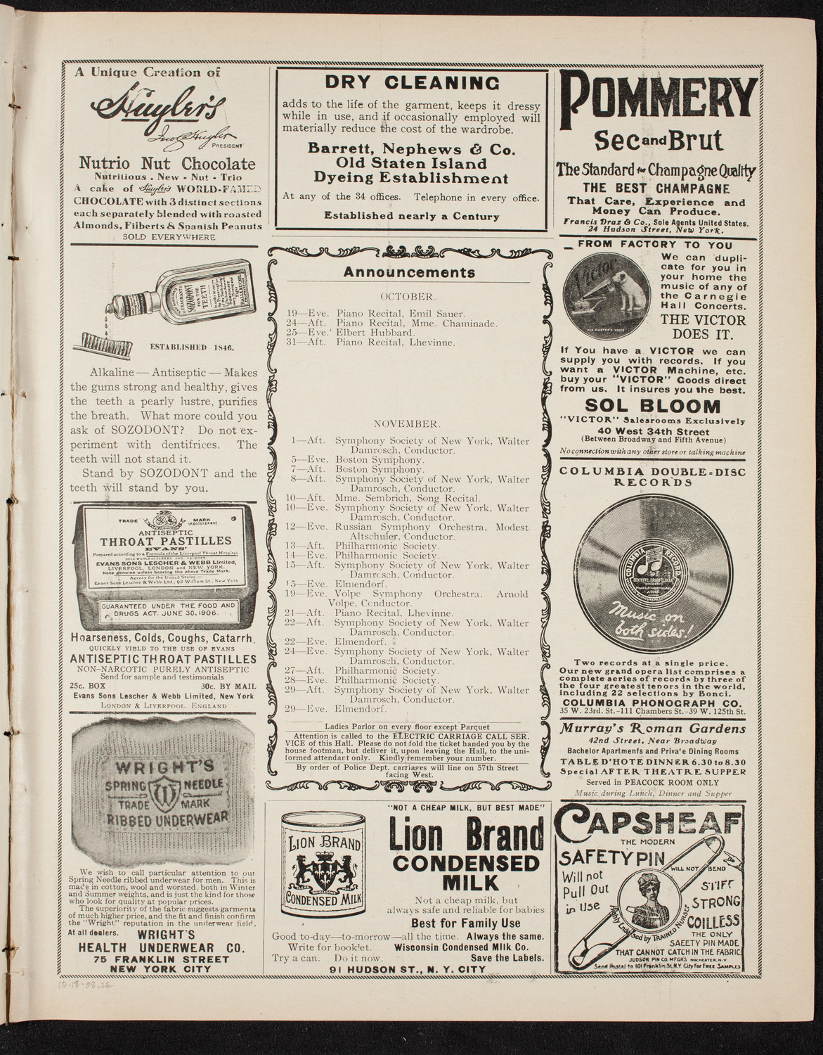 New York College of Music and New York German Conservatory of Music Faculty Concert, October 18, 1908, program page 3