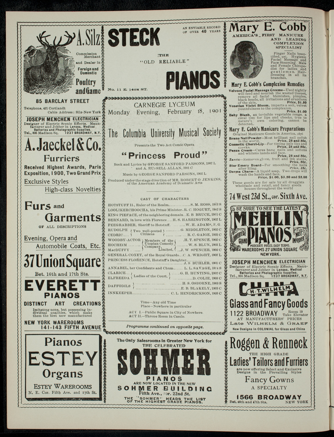 The Columbia University Musical Society, February 18, 1901, program page 2