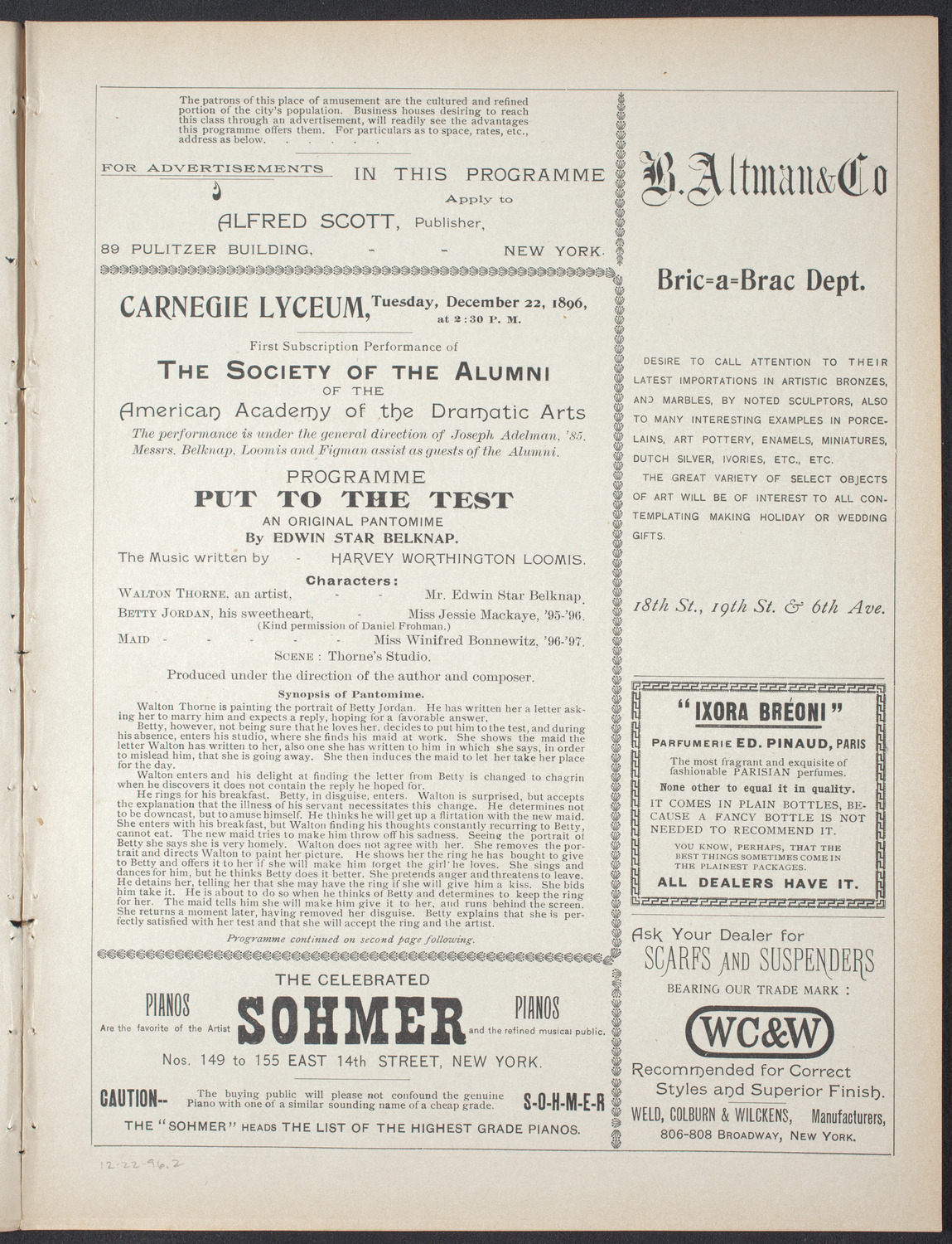 American Academy of Dramatic Arts Alumni Society, December 22, 1896, program page 3