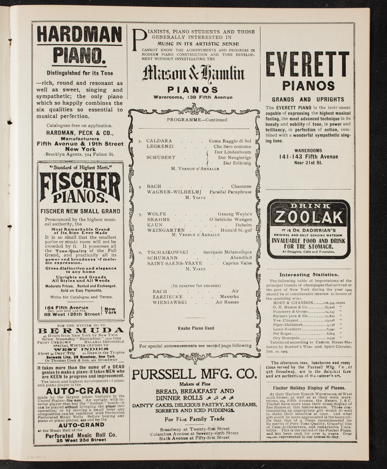 Eugène Ysaÿe, Violin, March 5, 1905, program page 7