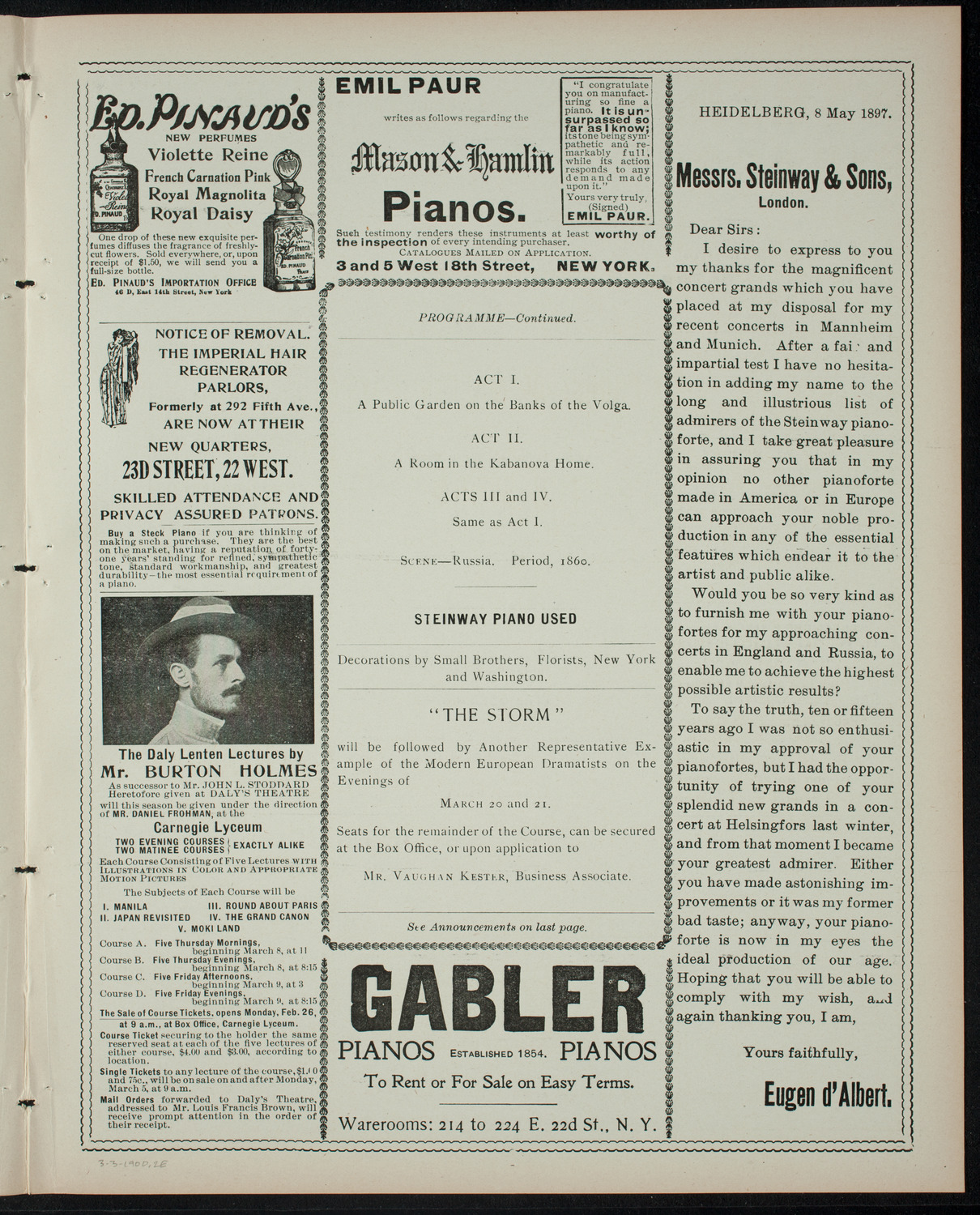 George Peabody Eustis: A Course of Modern Plays, March 3, 1900, program page 3