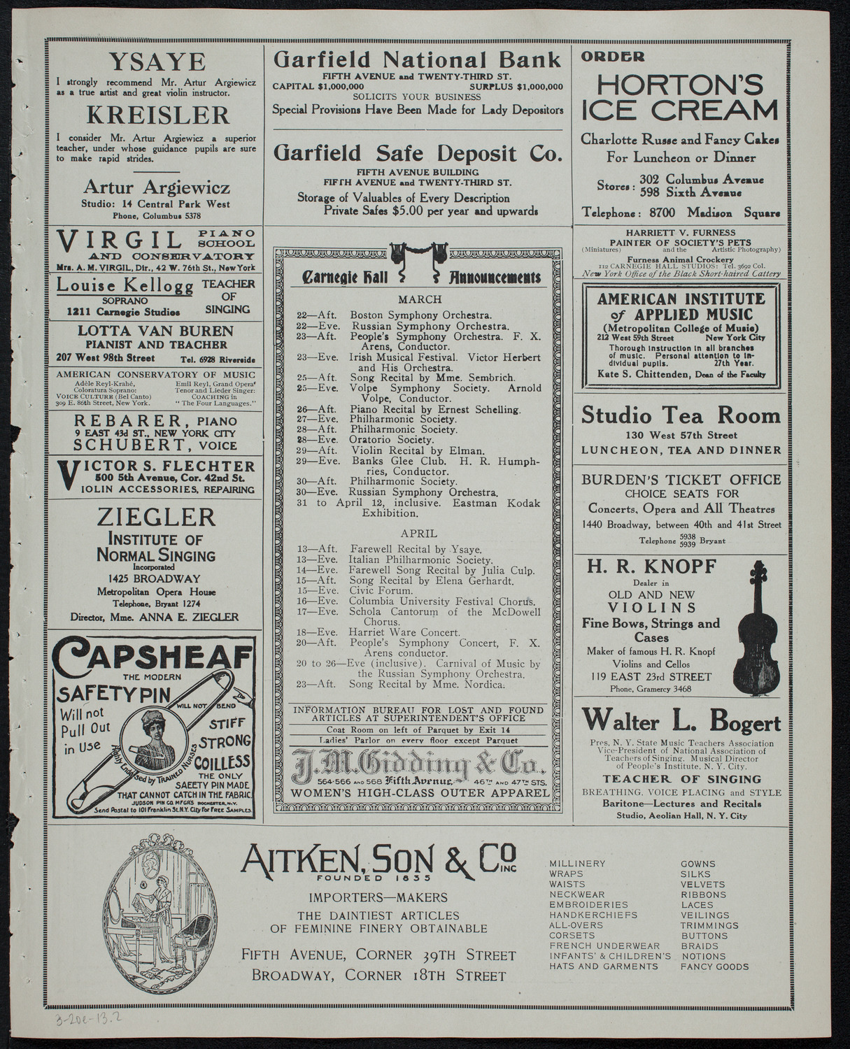 Boston Symphony Orchestra, March 20, 1913, program page 3