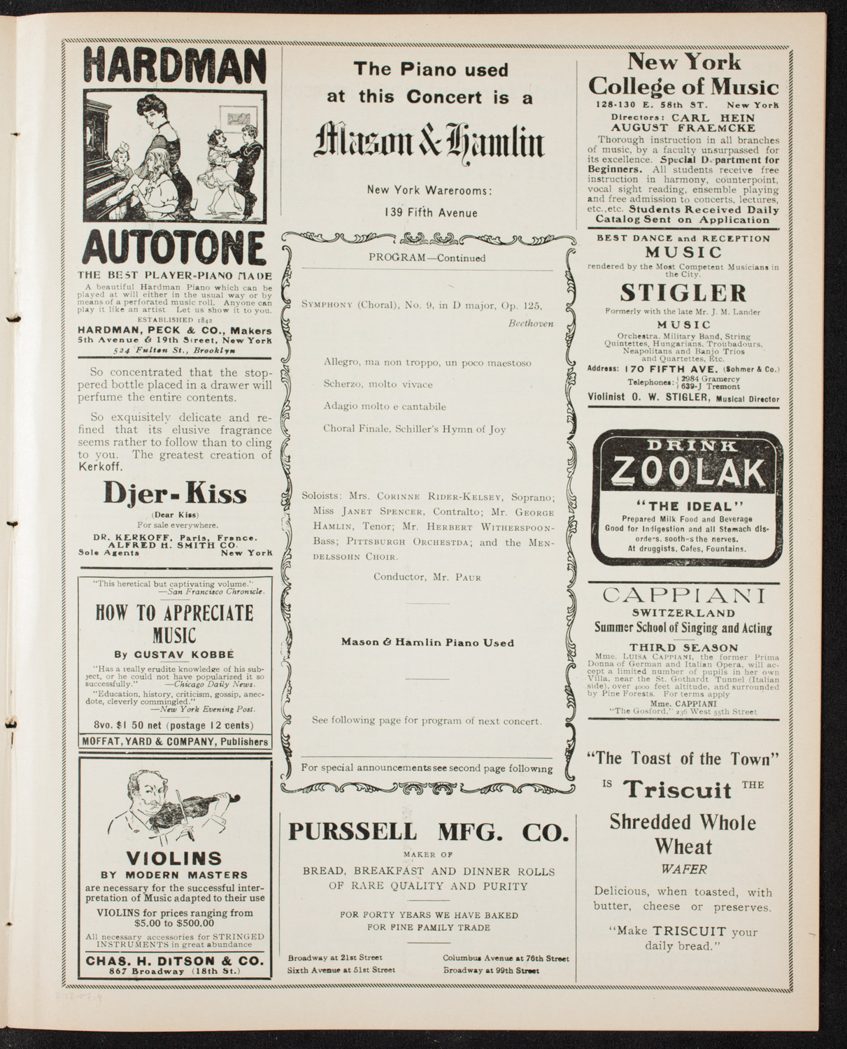 Pittsburgh Symphony Orchestra and The Mendelssohn Choir of Toronto, February 12, 1907, program page 7