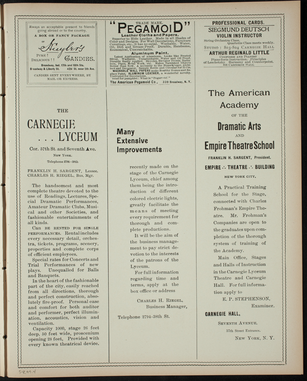 Benefit for the Home Hotel by The Merrymakers, May 8, 1899, program page 7