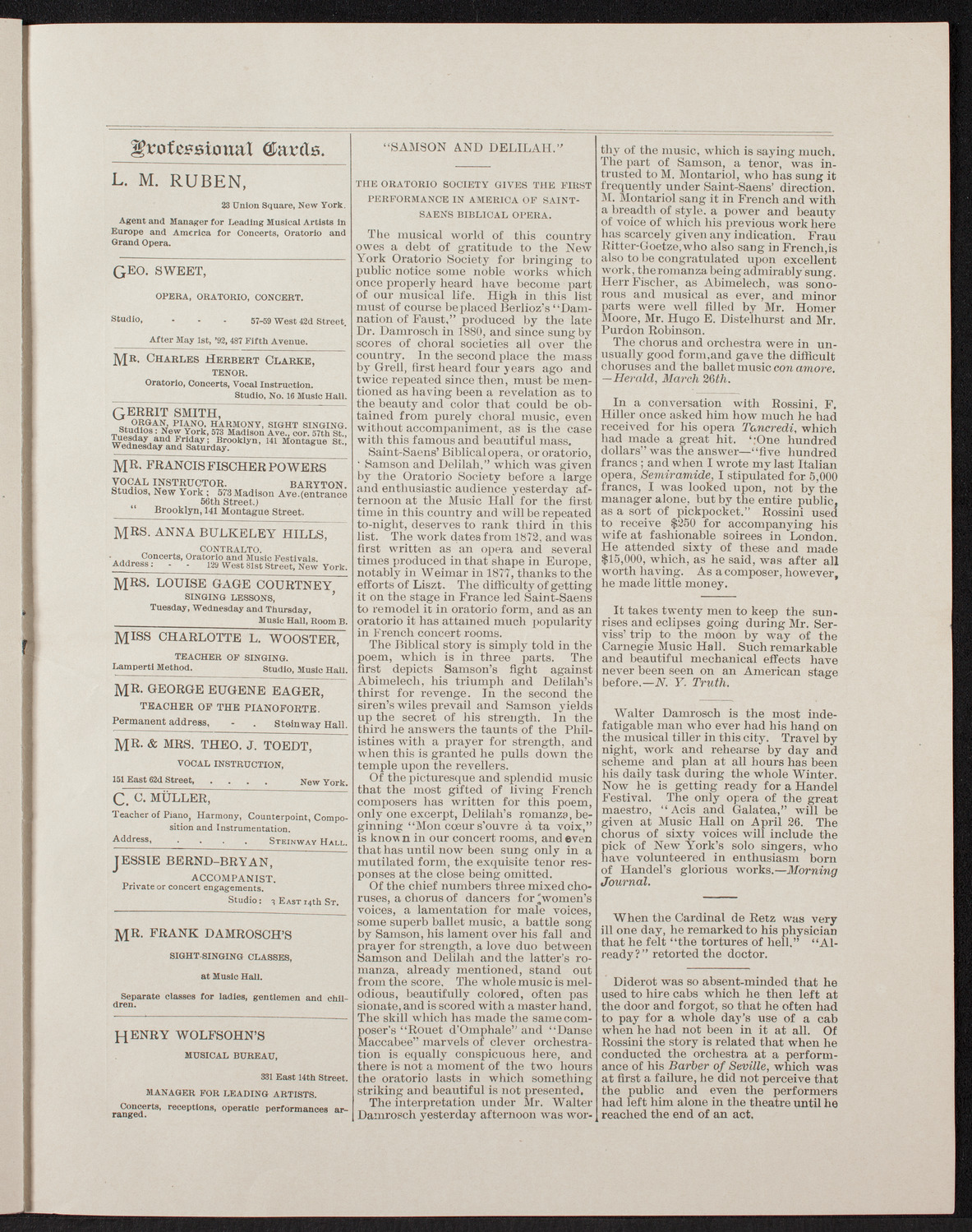 Arthur Hochmann and Arthur Hartmann, April 2, 1892, program page 11