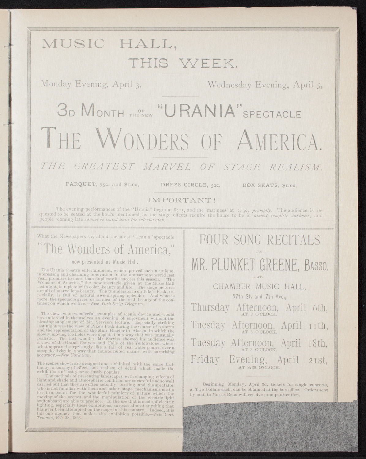 Damrosch Sunday Concert, April 2, 1893, program page 7