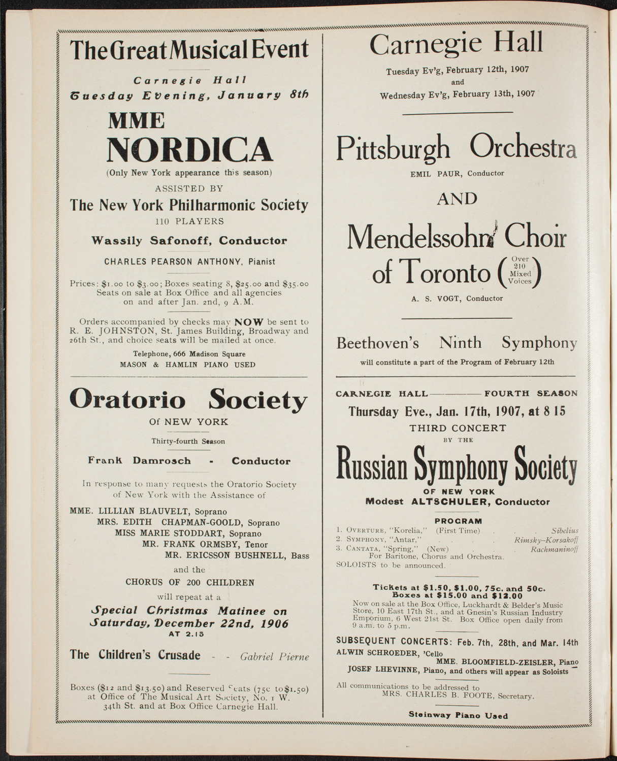 New York Philharmonic, December 21, 1906, program page 10