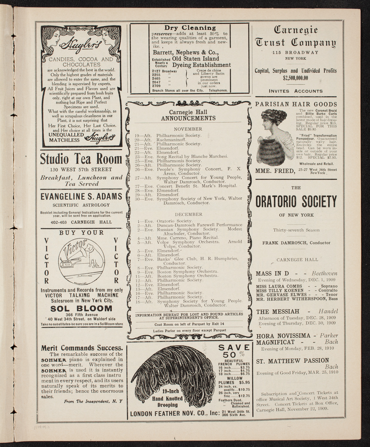 Russian Symphony Society of New York, November 18, 1909, program page 3